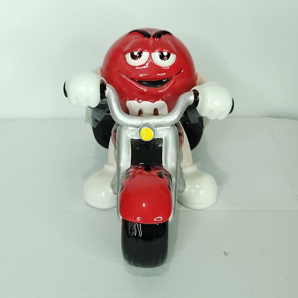M&M’s Motorcycle Candy Dish Jar Red Black Flames Galerie vintage Moto W/ Lid